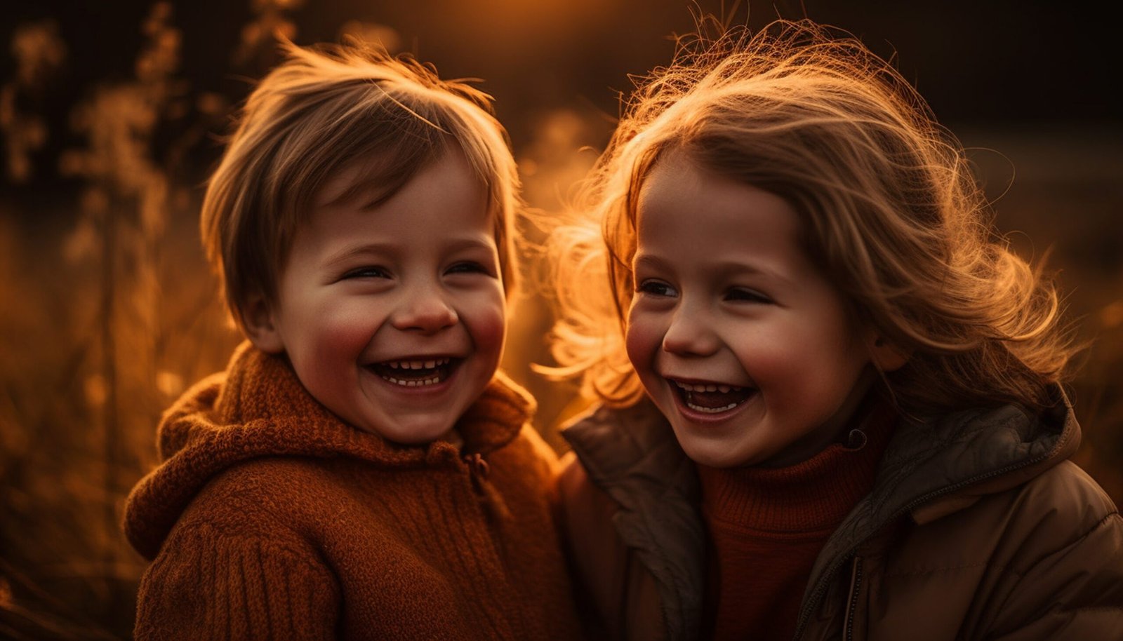 Smiling child outdoors, cheerful Caucasian boy and cute girl playing